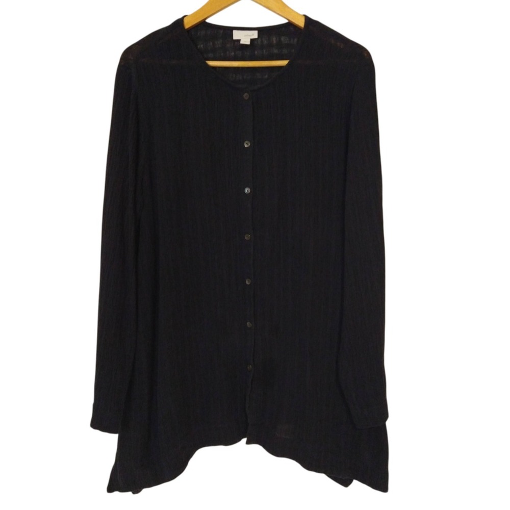 J Jill Pure Jill Shirt Linen Blend Gauze Black Women's Med Oversized Tunic Top